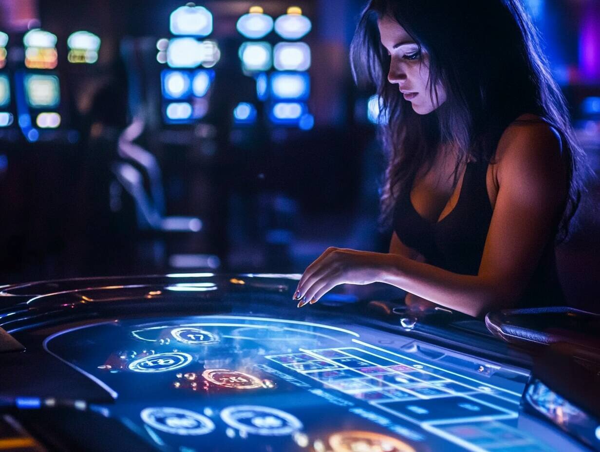 Young woman experiencing live casino action at RocketPlay9