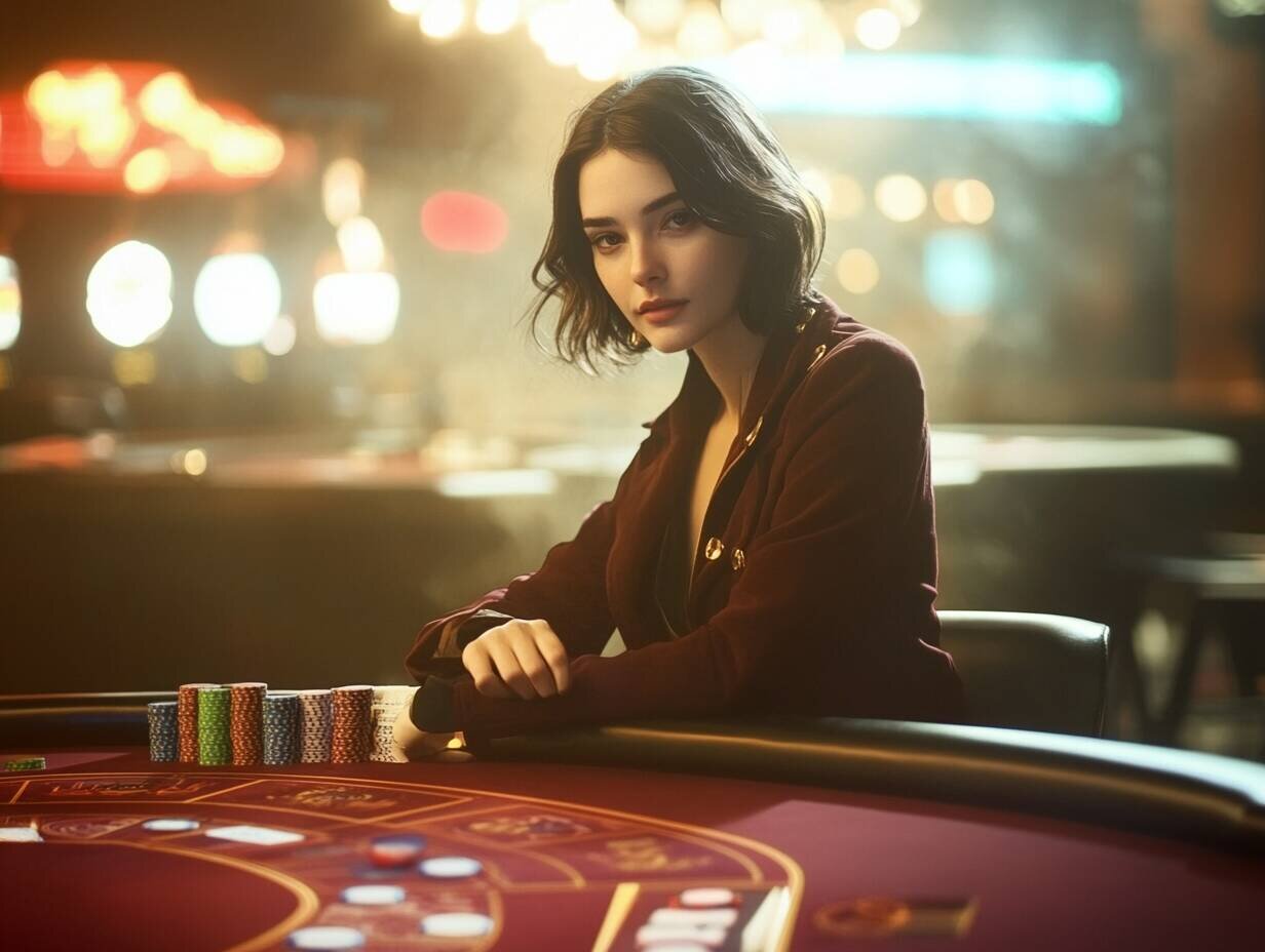 Young woman enjoying table games at RocketPlay9 casino